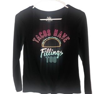 Justice Store Girls TACOS Black Long Sleeve Graphic Top